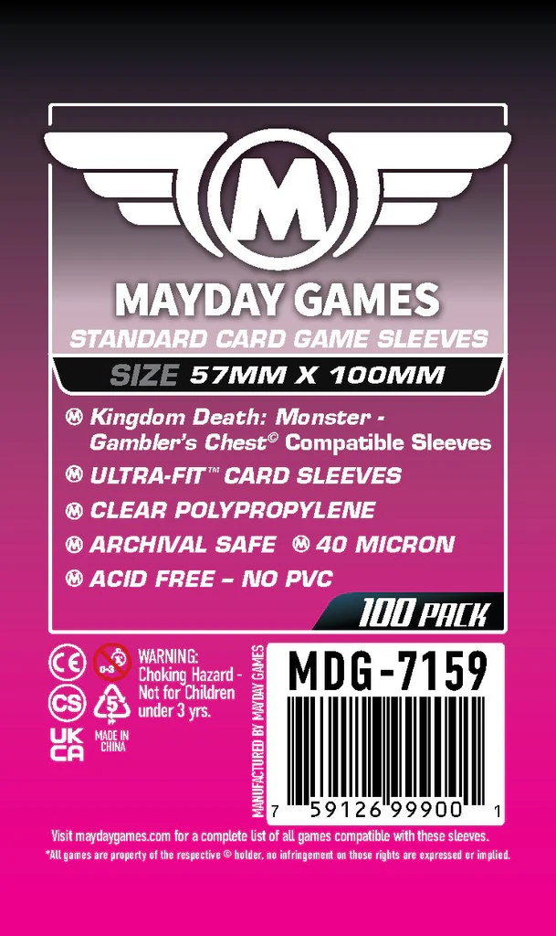 100 Mayday Games Standard Kingdom Death Gamblers Chest sleeves 57x100mm MDG7159 100 Mayday Games Standard Kingdom Death Gamblers Chest sleeves 57x100mm MDG7159