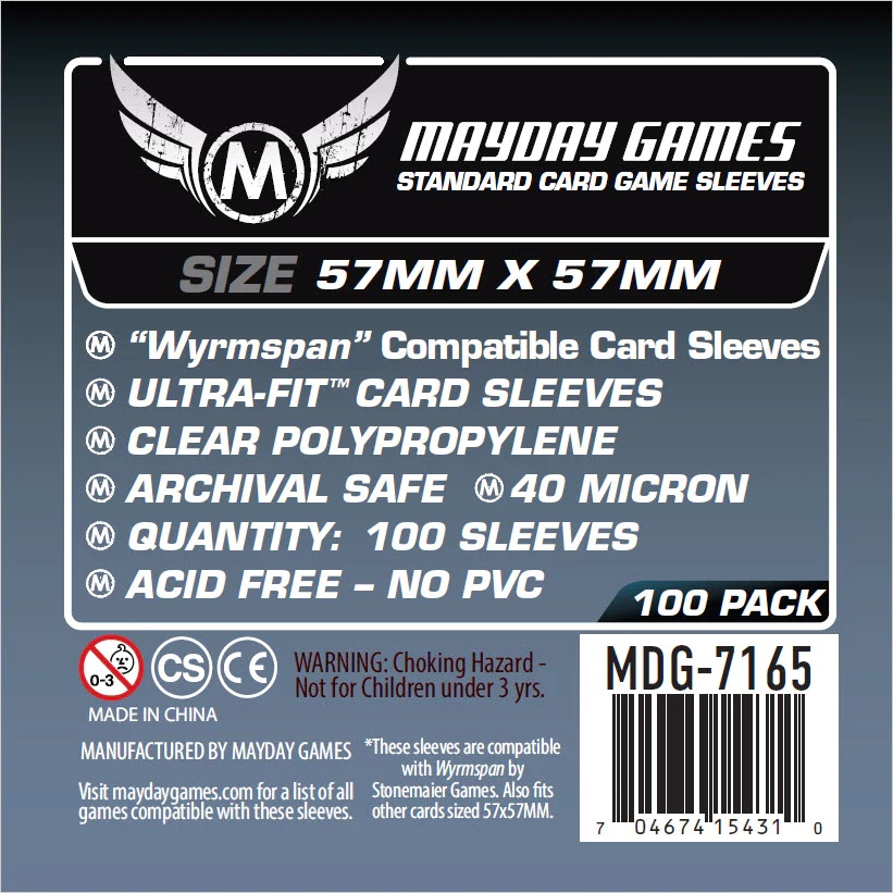 100 Mayday Games Standard Wrymspan compatible sleeves (57x57mm) MDG7165 100 Mayday Games Standard Wrymspan compatible sleeves (57x57mm) MDG7165