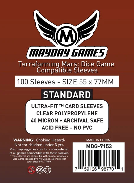 100 Mayday Games Standard Terraforming Mars: Dice Game Compatible Sleeves (55 x 77 MM) MDG7153 100 Mayday Games Standard Terraforming Mars: Dice Game Compatible Sleeves (55 x 77 MM) MDG7153