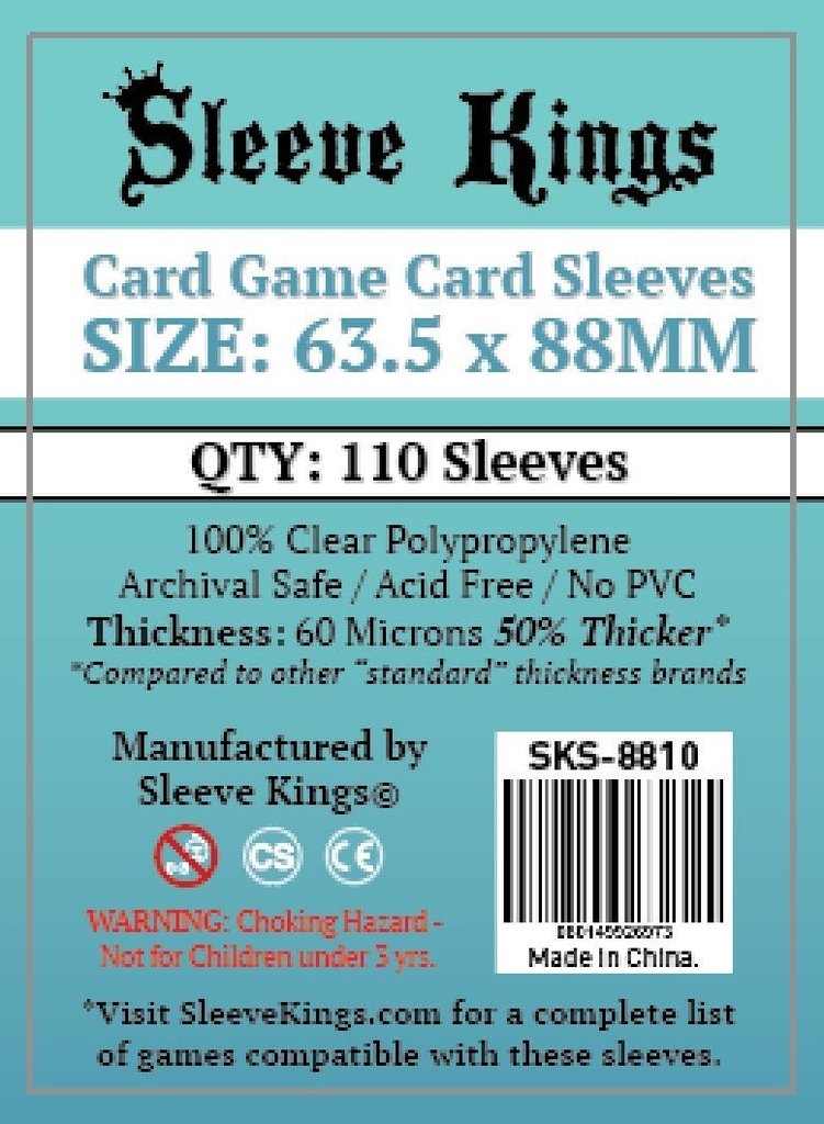 Sleeve Kings Standard Card Game Card Sleeves (63.5x88mm) - 110 Pack, -SKS-8810