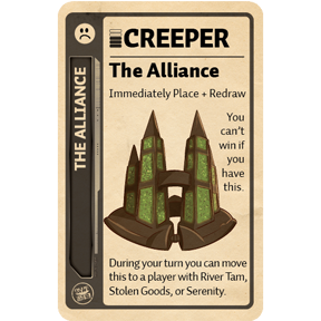 The Alliance Creeper Promo card for Firefly Fluxx